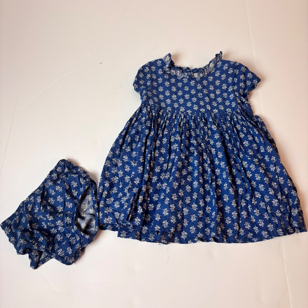 Ralph Lauren Baby Girl Blue Floral Calico Dress and Bloomers Set 18M Preppy Blue - Picture 2 of 7